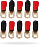 MR DJ DGRT00-10 1/0 Gauge Crimp Ring Terminals Connectors 10-Pack (Red, Black)