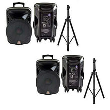 Load image into Gallery viewer, 2 MR DJ 15&quot; Bluetooth DSP FM Radio USB Portable PA DJ Speaker &amp; Stands