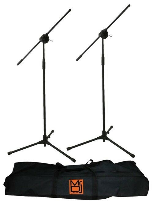 MR DJ MS600PKG 2 Microphone Stands Adjustable Boom Stage with Mic Holder Clips & Carry Bag