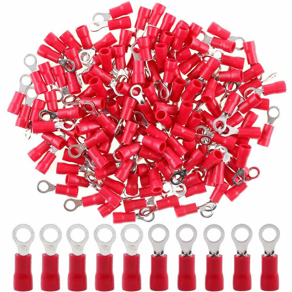 MR DJ RT2218R-200 200 pcs #8 Red RT2218R 22/16 Gauge Vinyl Insulated Connectors Ring Terminal