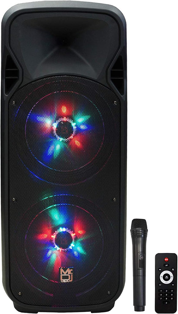 MR DJ 215BTA+ AFTERPARTY Dual 15" 5000W Battery Powered Bluetooth Speaker Microphone Party Speaker