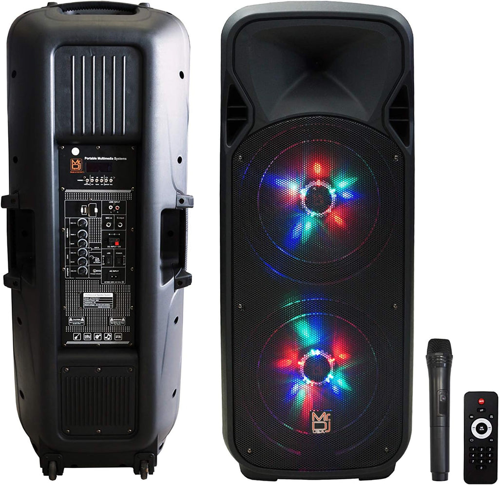 MR DJ 215BTA+ AFTERPARTY Dual 15" 5000W Battery Powered Bluetooth Speaker Microphone Party Speaker