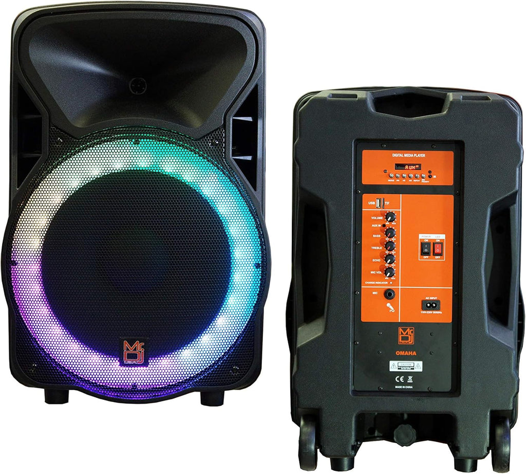 Mr. Dj OMAHA 15" 2500W Powered DJ Karaoke Active Speakers Party PA Stands Mic