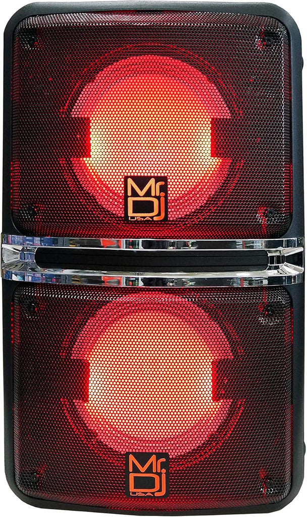 MR DJ GOPACK Dual 6.5" 1200W Portable Speaker Bluetooth USB/Micro SD Rechargeable LED Accent Lighting