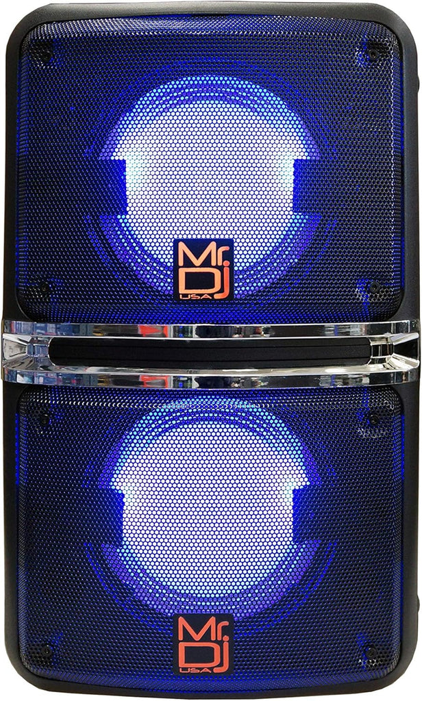 MR DJ GOPACK Dual 6.5" 1200W Portable Speaker Bluetooth USB/Micro SD Rechargeable LED Accent Lighting