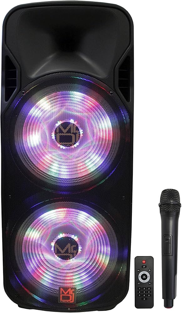 MR DJ 215BTA+ AFTERPARTY Dual 15" 5000W Battery Powered Bluetooth Speaker Microphone Party Speaker