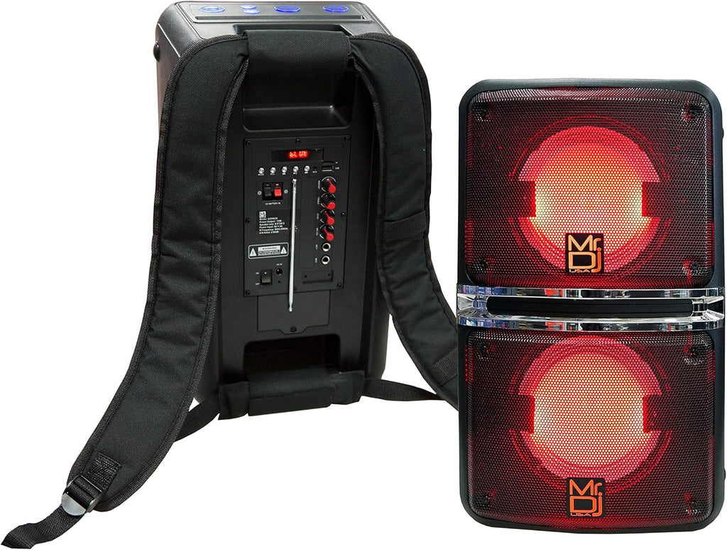 MR DJ GOPACK Dual 6.5" 1200W Portable Speaker Bluetooth USB/Micro SD Rechargeable LED Accent Lighting