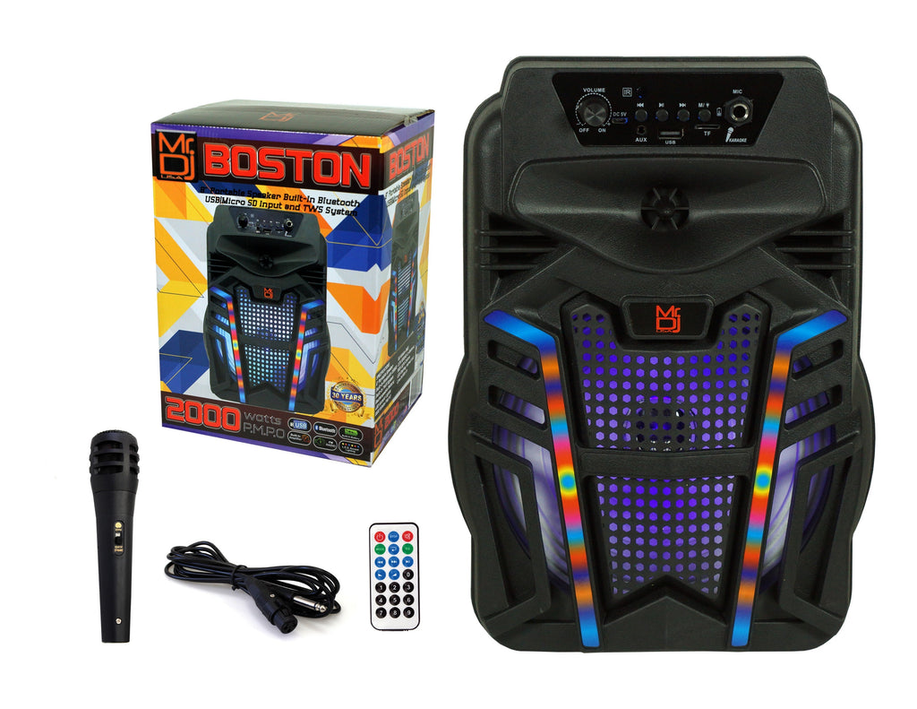 MR DJ BOSTON 8" Portable Active Powered Bluetooth TWS Speaker with 2000 Watts MP3/USB/micro SD