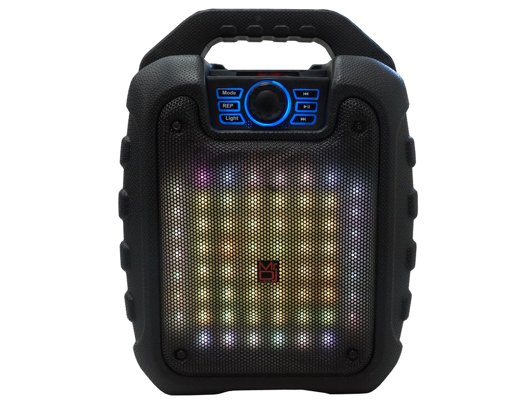 MR DJ DISCO 5.25" Portable Bluetooth Speaker Karaoke Sound Activated Lights, Battery Powered, FM Radio, USB/Micro SD Card, & LED Party Light