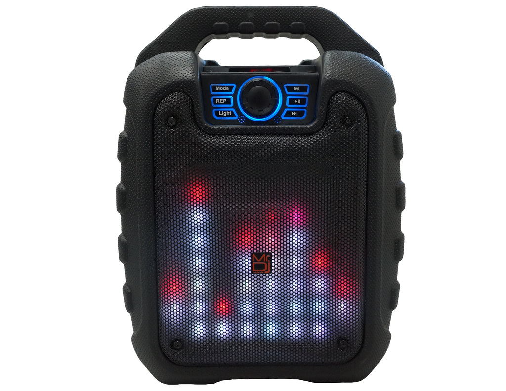 MR DJ DISCO 5.25" Portable Bluetooth Speaker Karaoke Sound Activated Lights, Battery Powered, FM Radio, USB/Micro SD Card, & LED Party Light