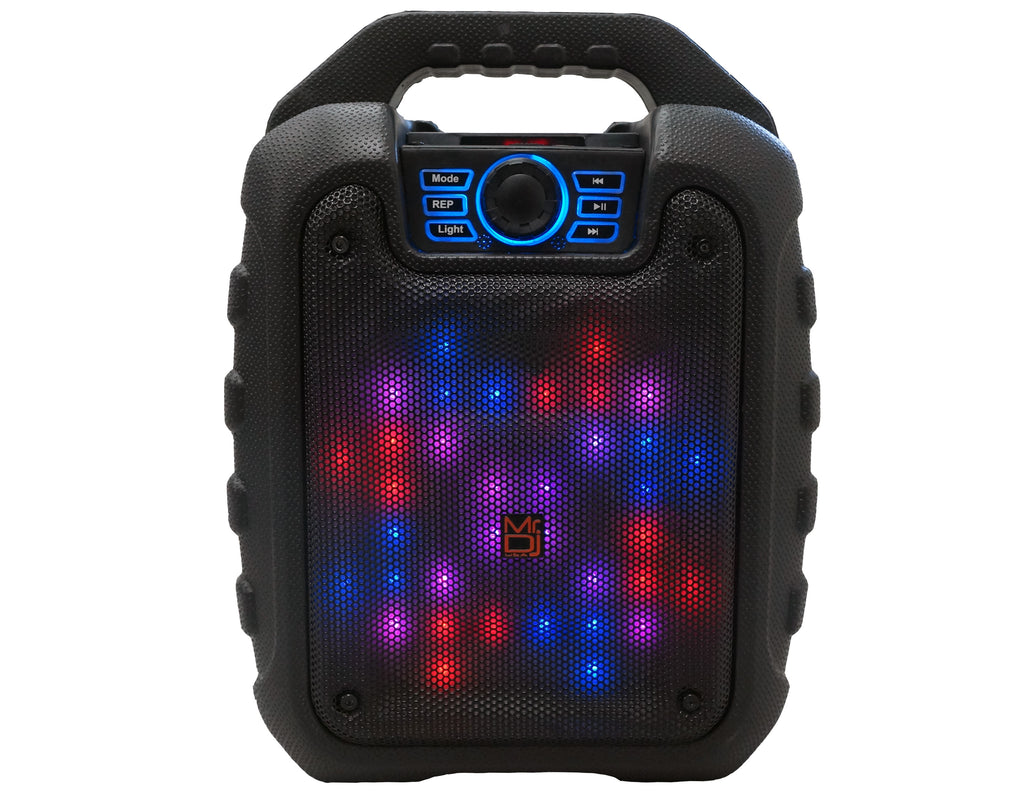 MR DJ DISCO 5.25" Portable Bluetooth Speaker Karaoke Sound Activated Lights, Battery Powered, FM Radio, USB/Micro SD Card, & LED Party Light