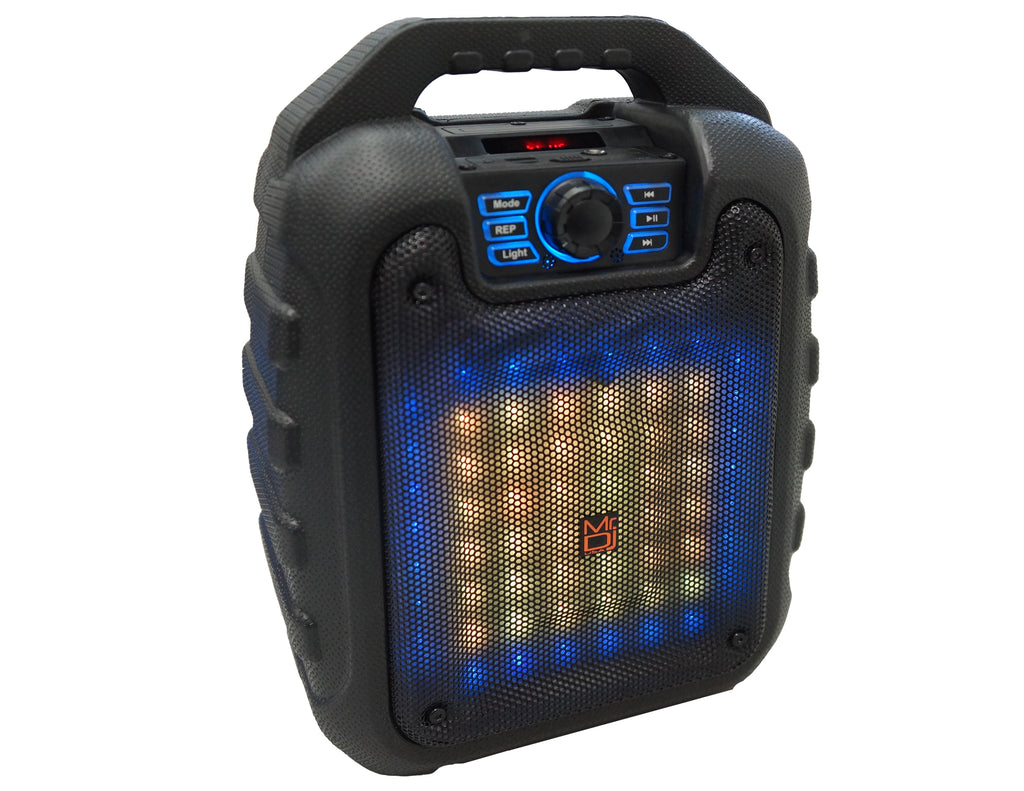 MR DJ DISCO 5.25" Portable Bluetooth Speaker Karaoke Sound Activated Lights, Battery Powered, FM Radio, USB/Micro SD Card, & LED Party Light