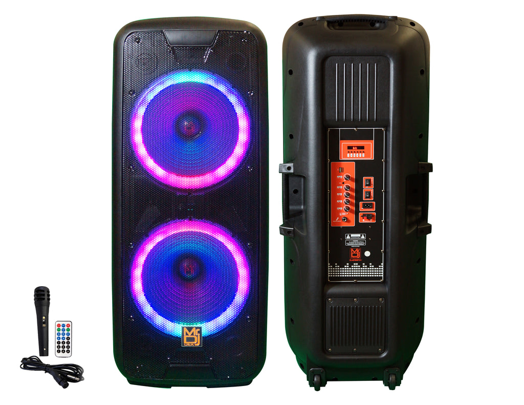 MR DJ 215BTA+ Dual 15" 5000W Battery Powered Bluetooth Speaker Microphone Party Speaker