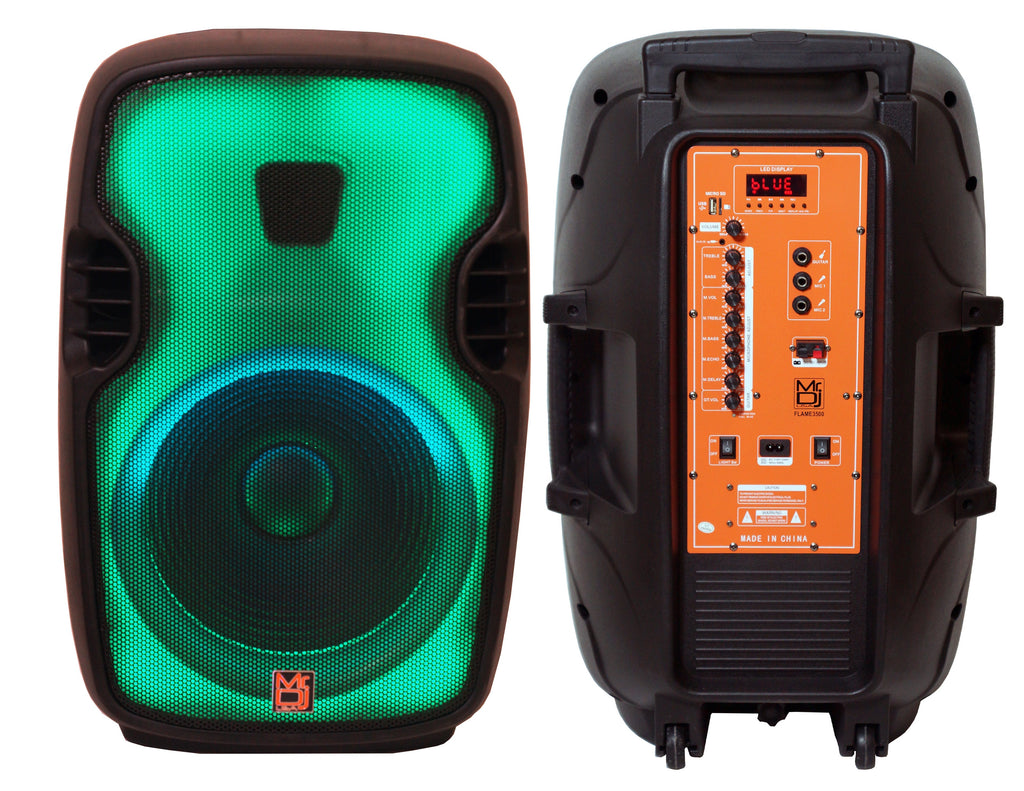 MR DJ FLAME3500LED Pro Portable 15” 2-Way Full-Range Powered/Active DJ PA Multipurpose Live Sound Loudspeaker