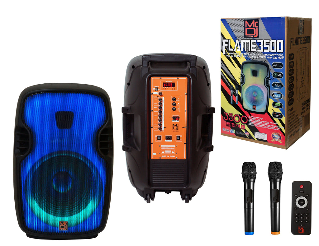 MR DJ FLAME3500LED Pro Portable 15” 2-Way Full-Range Powered/Active DJ PA Multipurpose Live Sound Loudspeaker