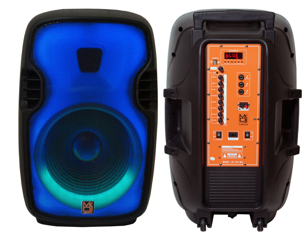 MR DJ FLAME3500LED Pro Portable 15” 2-Way Full-Range Powered/Active DJ PA Multipurpose Live Sound Loudspeaker