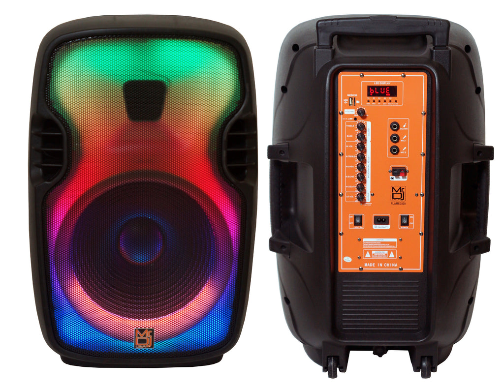 MR DJ FLAME3500LED Pro Portable 15” 2-Way Full-Range Powered/Active DJ PA Multipurpose Live Sound Loudspeaker