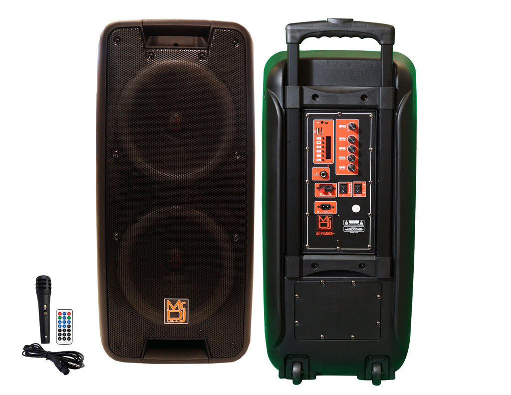 MR DJ LETS DANCE+ Dual 10" 3500W Battery Powered Bluetooth Speaker Microphone Party Speaker