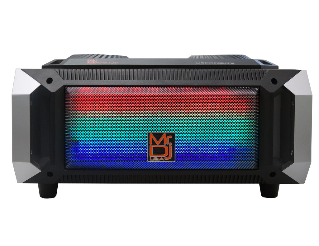 MR DJ Matrix Black Bluetooth Speaker Karaoke Sound Activated Lights, FM Radio, USB/Micro SD Card, & LED Party Light Perfect for Party