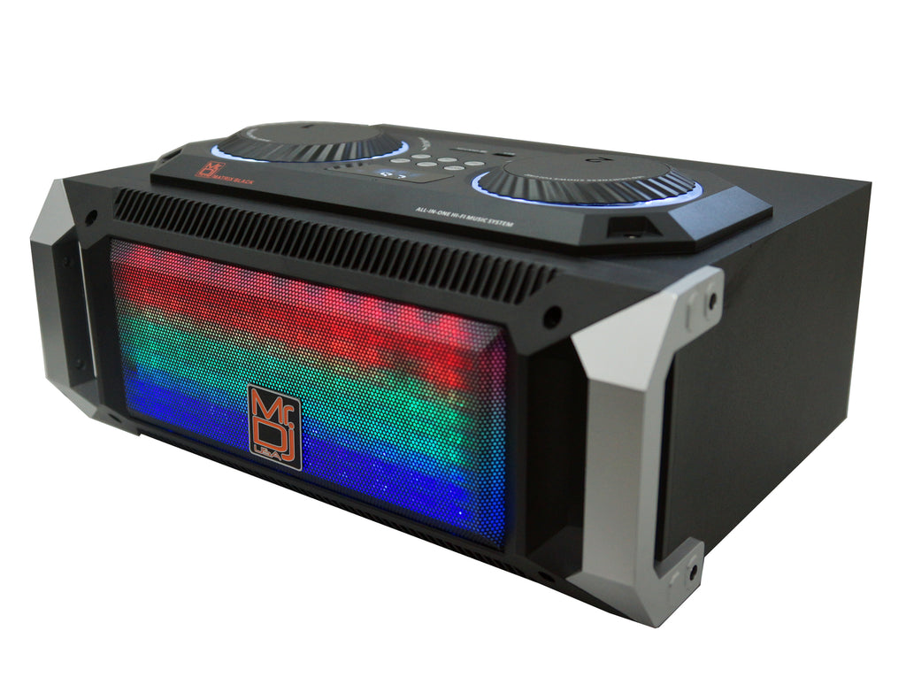 MR DJ Matrix Black Bluetooth Speaker Karaoke Sound Activated Lights, FM Radio, USB/Micro SD Card, & LED Party Light Perfect for Party