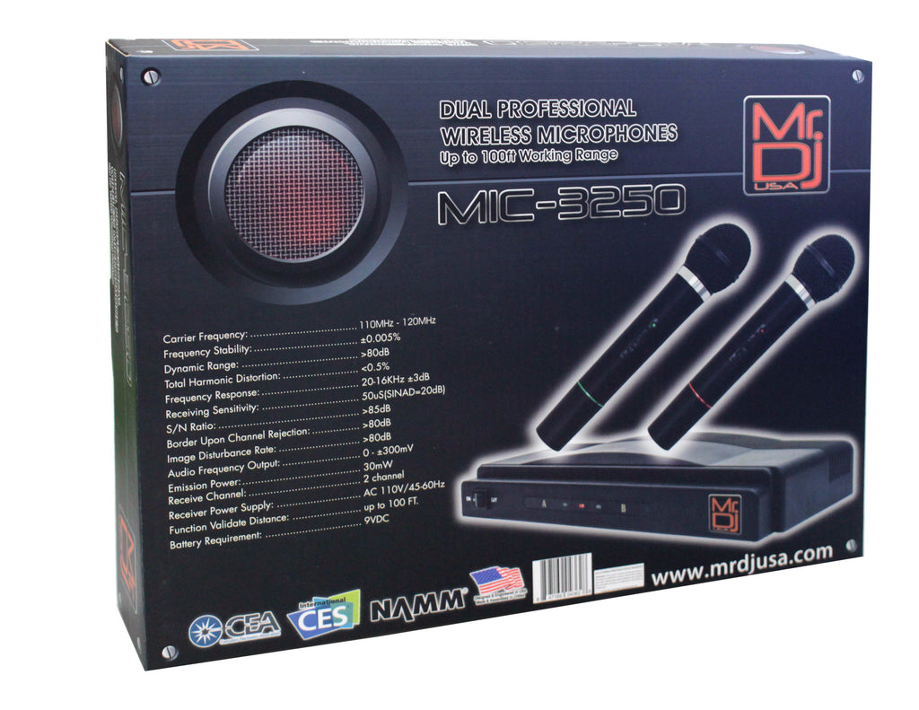 MR DJ MIC3250 Wireless Dual Handheld design Microphone System