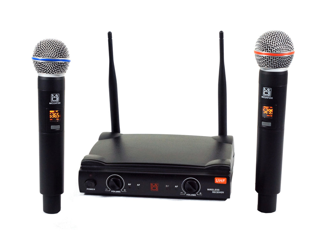 MR DJ MICUHF200 Dual UHF Wireless Microphone System Kit with 2 Handheld