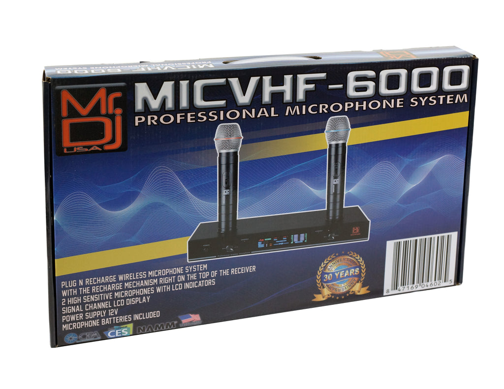 MR DJ MICVHF6000 Rechargeable Wireless Dual Handheld design Microphone System