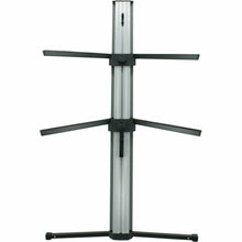 Load image into Gallery viewer, MR DJ KS1000 Professional 2-Tier Column Keyboard Stand Silver with 5/8&quot; Mic Mount