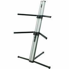 Load image into Gallery viewer, MR DJ KS1000 PRO Silver 2-Tier Column Keyboard Stand W 5/8&quot; Mic Mount