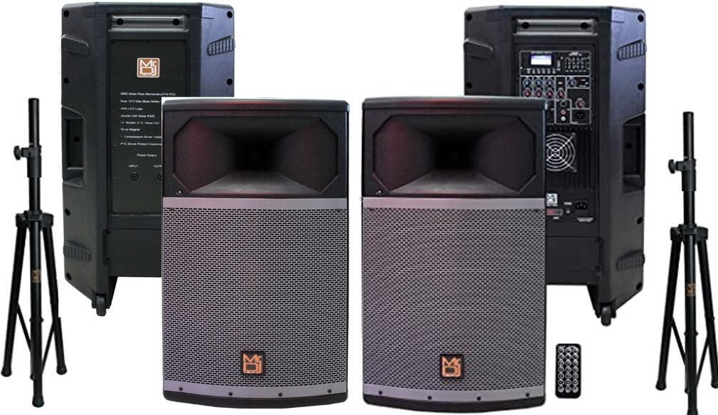 MR DJ PRO115BT & PRO115S PA DJ Active & Passive Speaker & Stands Professional PRO PA DJ 15” 2-Way Full-Range Active & Passive DJ PA Multipurpose Live Sound Loudspeaker