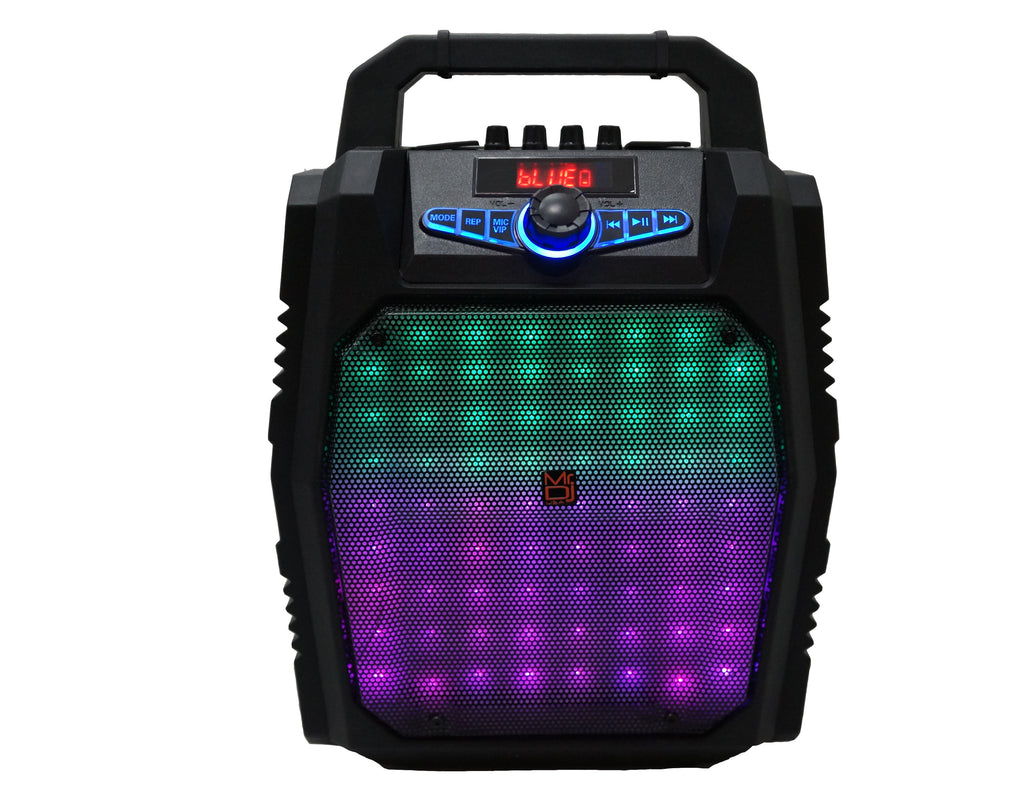 MR DJ PARTYROCK 8" Portable Powerful PA Bluetooth Speaker Karaoke Machine Battery Powered FM USB/Micro SD Card & LED Party Light