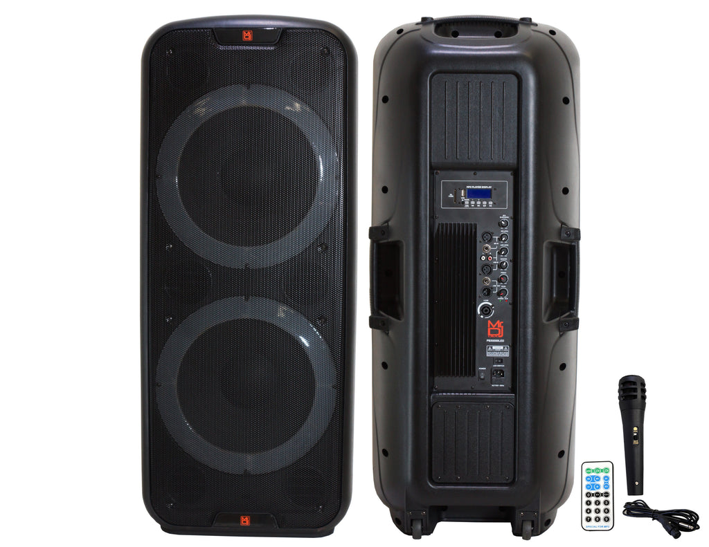 MR DJ PBX6500LED PRO PA DJ Dual 15” 3-Way Full-Range Powered/Active Live Sound Bluetooth Loud Speaker