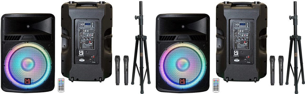 Pair of 18" Speaker Built-in Battery/Bluetooth/Amplifier/SD/USB/FM Radio + Stand