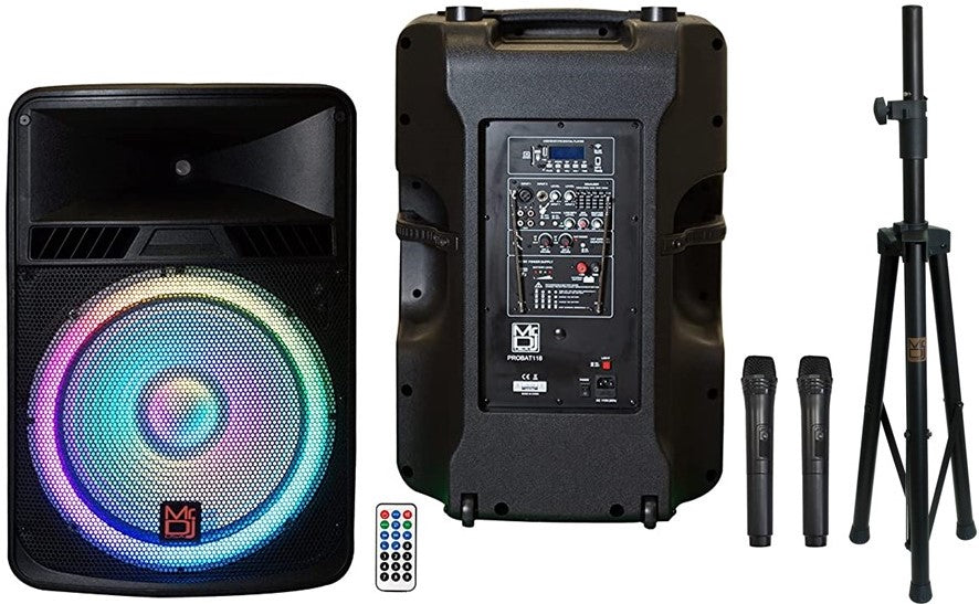 Pair of 18" Speaker Built-in Battery/Bluetooth/Amplifier/SD/USB/FM Radio + Stand