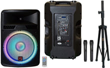 Load image into Gallery viewer, Pair of 18&quot; Speaker Built-in Battery/Bluetooth/Amplifier/SD/USB/FM Radio + Stand