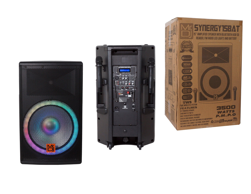 MR DJ SYNERGY15BAT 15" 3500W Rechargeable PRO PA DJ Powered Loudspeaker Portable Speaker System