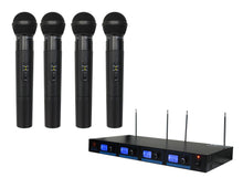 Load image into Gallery viewer, 2 Mr Dj MICVHF-8800 4 Channel Professional PA/DJ/KTV/Karaoke VHF Handheld Wireless Microphone System with Digital Receiver