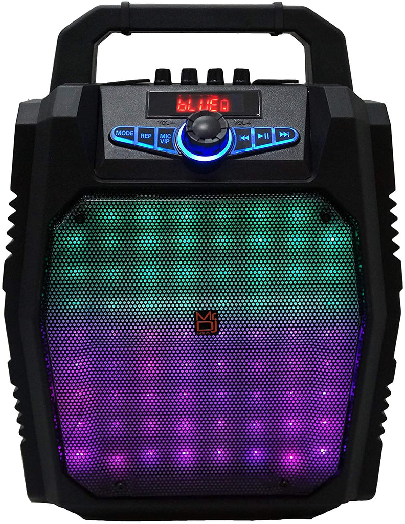 MR DJ PARTYROCK 8" Portable Powerful PA Bluetooth Speaker Karaoke Machine Battery Powered FM USB/Micro SD Card & LED Party Light