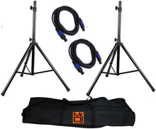 Load image into Gallery viewer, MR DJ SS850PKG Speaker Stand with Road Carrying Bag &amp; Speakon Cable Universal Black Heavy Duty Folding Tripod PRO PA DJ Home On Stage Speaker Stand Mount Holder with Road Carrying Bag &amp; 2 Speakon Male 25&#39; Cable