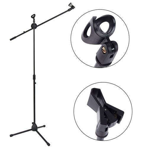 MR DJ MS600PKG 2 Microphone Stands Adjustable Boom Stage with Mic Holder Clips & Carry Bag