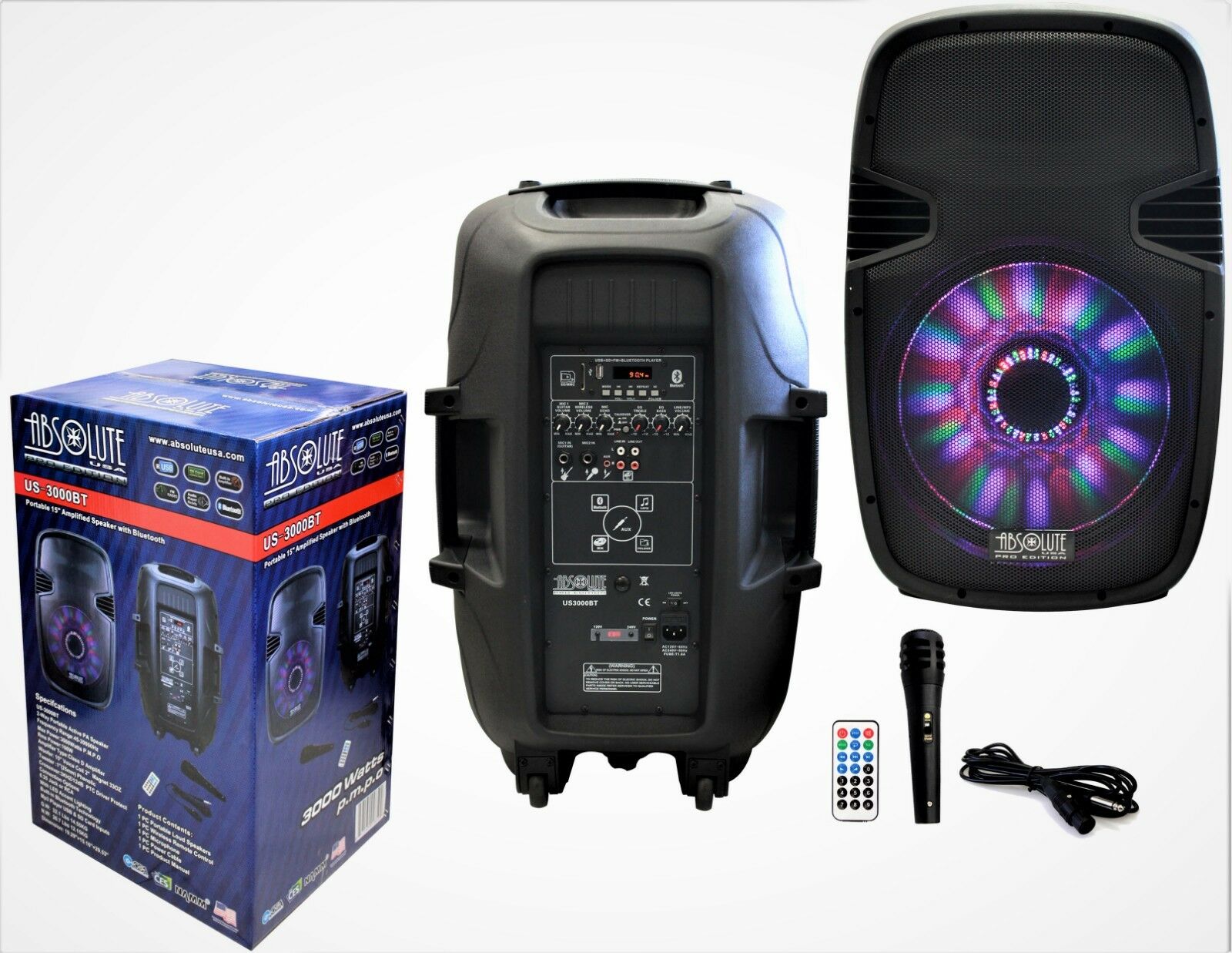 2-Way　PRO　LED　Dj　–　Speaker　US3000BT　Mr　DJ　Bluetooth　USA　with　Portable　15